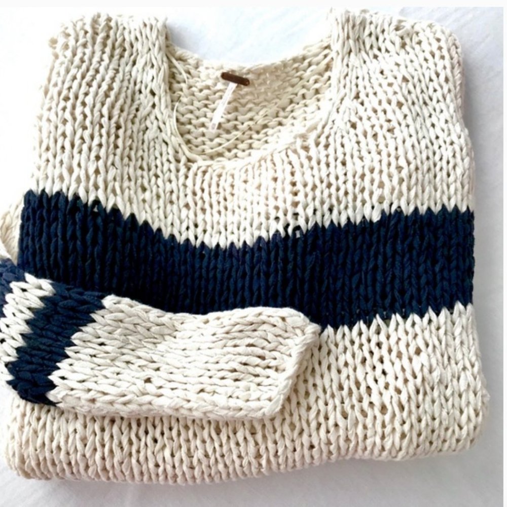Free People Macrame Open Weave Stripe Sweater